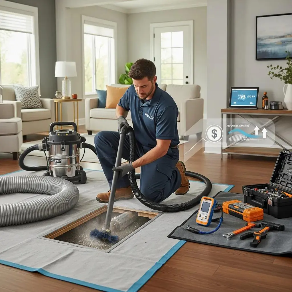 HVAC technician cleaning air ducts to improve airflow and energy efficiency