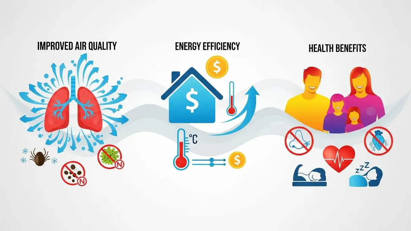 Visual representation of the benefits of air duct cleaning, emphasizing health and efficiency